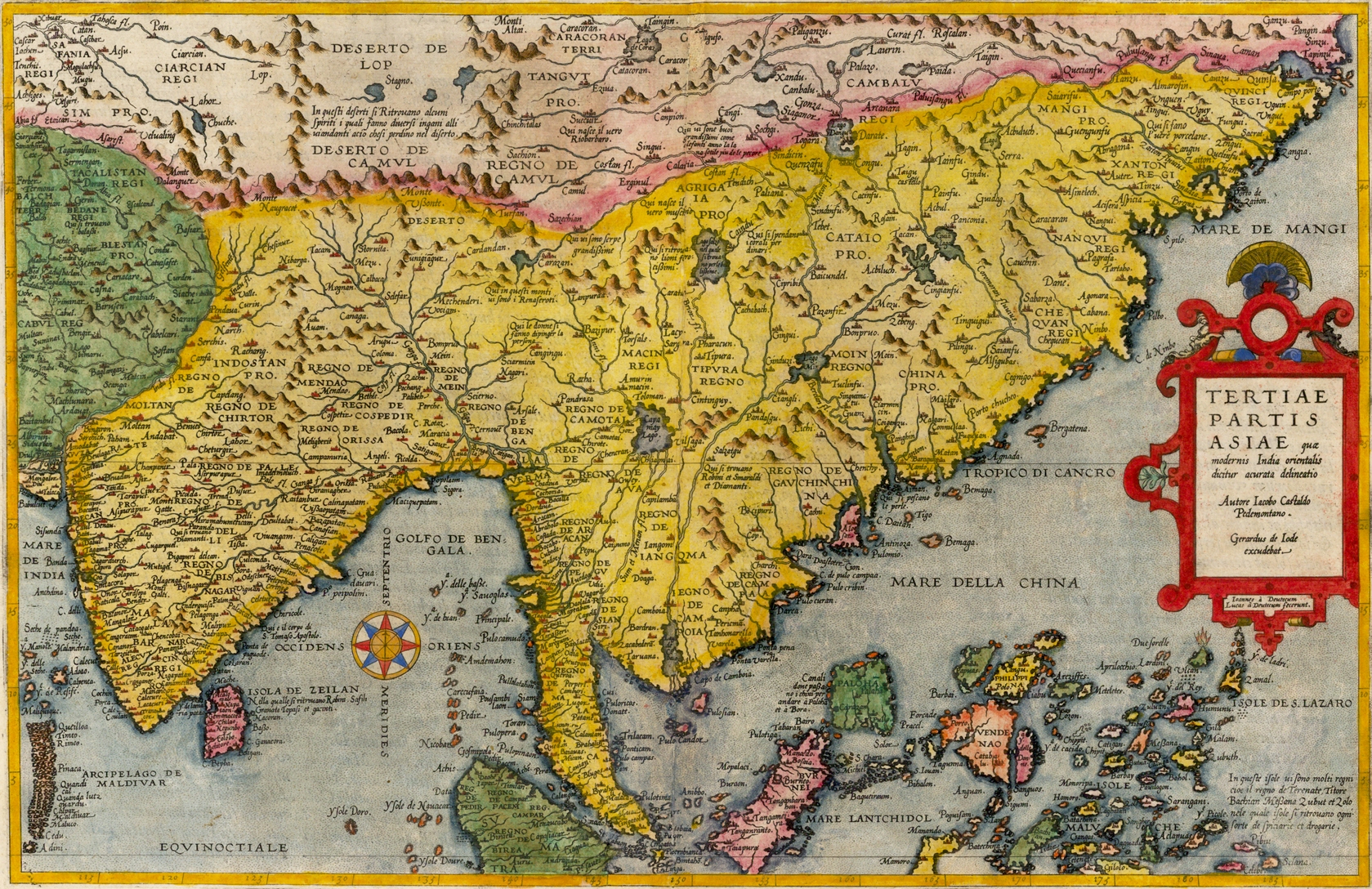 Map, Tertiae Partis Asiae quae modernis India orientalis dicitur acurata delineatio Autore Iacobo Castaldo Pedemontano by De Jode, 1578 (Raremaps)